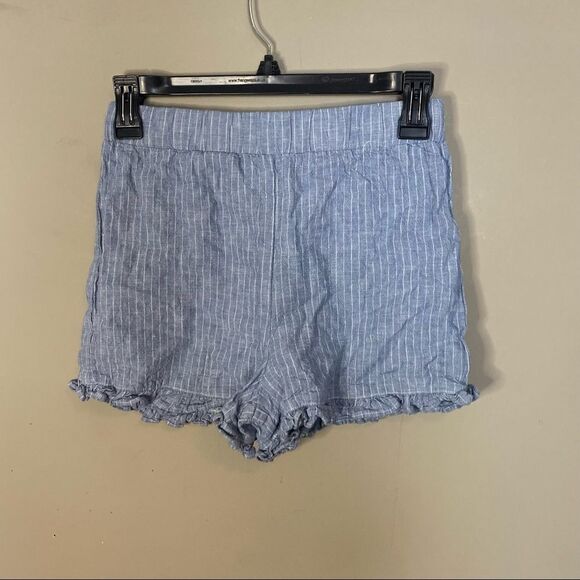 GIRLS Copper Key Pull Up Blue Striped Ruffled Shorts - Picture 2 of 6